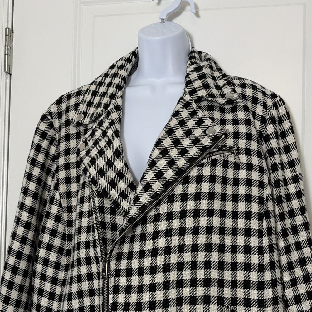 Lauren Ralph Lauren Black White Check Moto Zip Jacket Lined Pockets 16W Plus - Picture 4 of 9